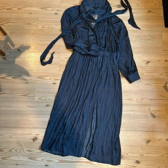 j crew long sleeve maxi dress J.Crew long sleeve navy silk dress size small new With tags